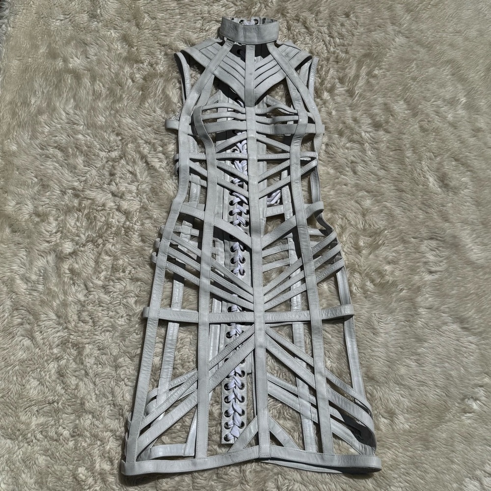 Ritual Fashion White Leather Cage Harness Dress - Size XS